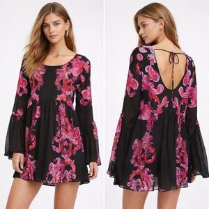 Free People‎ Intimately Black Floral Tunic Dress Sz.XS